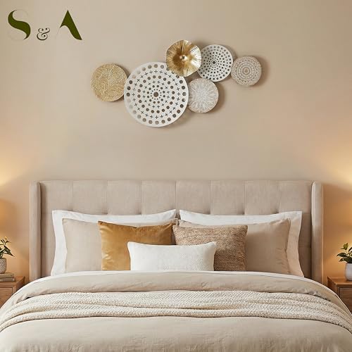 Image of S & A Floral Mandala Metal Wall Art Decor - 65cm Decorative Wall Hanging with Wooden Mandala & Gold Accents, Elegant Modern Artwork for Living Room, Bedroom & Home Decoration