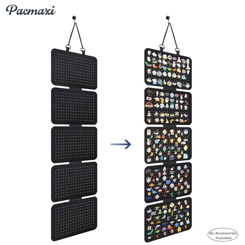 Image of Hanging Enamel Lapel Pin Display Panels Organizer With 5 Loose-leaf Board Pieces, Brooch Display Pages, Badge Collection Holder Holds At Least 120 Pins.(Pins Not Included) (black, rectangle)