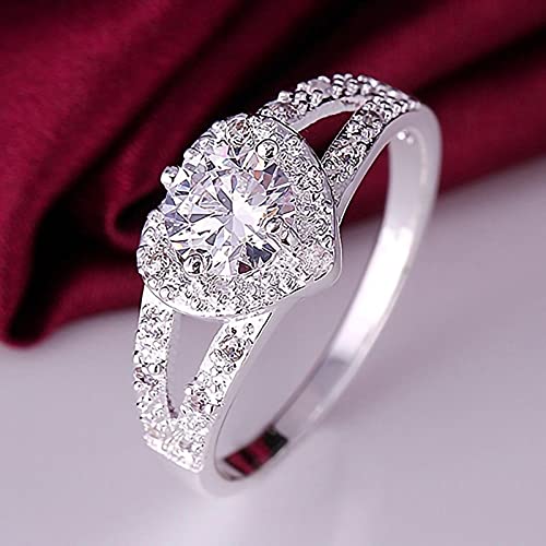 Exquisite Jewelry Ring Love Rings Women 925 Sterling Silver Crystal Love Heart Shaped Ring Bridal Wedding Jewelry Wedding Band Best Gifts for Love with Valentine's Day (1#, US 8)3