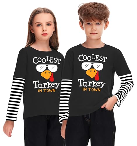 Image of Remimi Unisex Kids Christmas Long Sleeve Shirt Xmas Print Stripe Shirts 2-12 Years