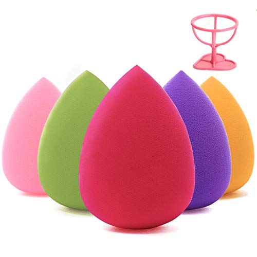 Makeup Sponge With Holder and Powder Puff Sponge Support Display Stand (5Pcs Sponges + 1Pcs Makeup Sponge Holder)