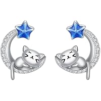 Hifeeled Pendientes Gato Plata de Ley 925 Pendientes Luna y