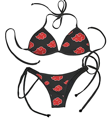 Akatsuki Sexy Bikini Women's Naruto Character Cosplay Swimsuit Suit Anime Hokage Bathing Swimsuit Set(M)