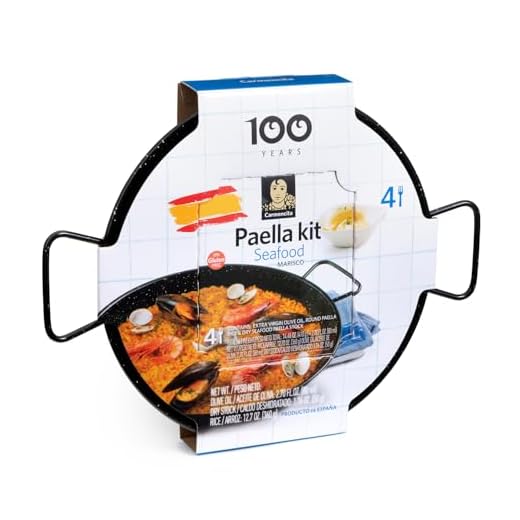 Carmencita - Paella Kit Marisco, Paellera 32 cm | Preparado para paella - Incluye paellera e ingredientes paella SIN GLUTEN | Paellera apta para inducción, vitrocerámica, eléctrica y gas| 4 Raciones