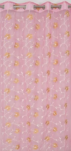Image of Homefab India Embroidery Floral Net Transparent Sheer Curtain - 9X4 Feet, Long Door Curtains, Pink, Pack of 1 Pc