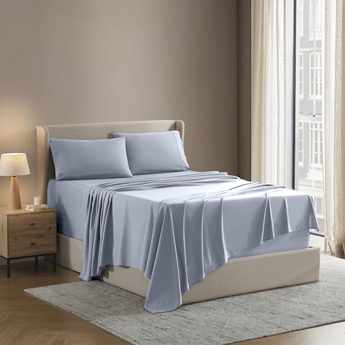 Image of Nestl California King Bed Sheet Set - Ice Blue - 4-Piece Deep Pocket | Instantly Soft, Night-One Ready (No Wash Required). Fits 16-Inch Deep Pockets, 360-Degree Elastic Grip