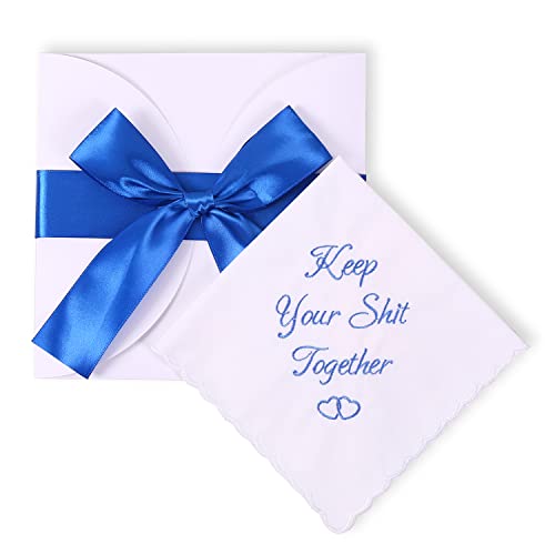 Truliva Embroidered Wedding Handkerchief Bride Wedding Gift Something Blue Keep Your Shit Together (Keep Your Shit Together) #TOP4