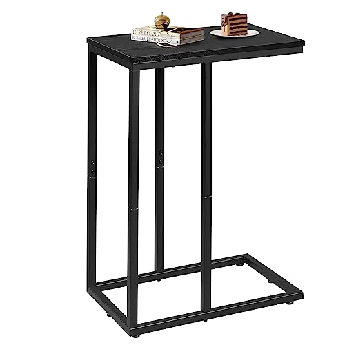 Wlive Side Table, C Shaped End Table For Sofa And Bed, Tv Tray Table With Metal Frame，Solid Wood For Couch, Living Room, Bedroom, Relief Black #TOP14