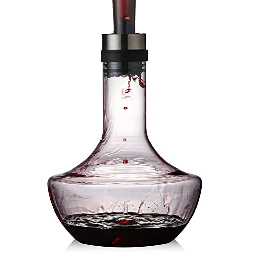 Premium Wine Decanter With Aerator Set - Red Wine Carafe with Built in Wine Aerator - Crystal Glass Decanter