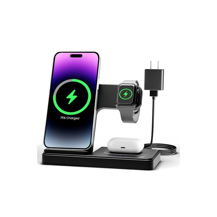 Wireless Charger iPhone Charging Station: 3 in 1 Charger Stand Multiple Devices for Apple - iPhone 17 16e 16 15 14 Pro Max 13 12 11 - Watch 10 9 8 7 6 5 4 3 2 SE and Ultra Series - Airpods 4 3 Pro