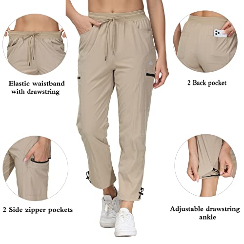 Mofiz Women's Hiking Pants Water-Resistant Quick Dry Cargo Pants With Zipper Pockets For Outdoor Travel Pants Khaki L #TOP3