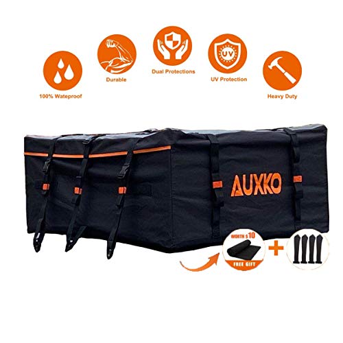 Auxko Car Roof Bag, 19.5 Cubic Feet Truck Pickup Rooftop Cargo Carrier 100% Waterproof Fits All Vehicle with/Without Rack, Includes 6 Door Hooks | Anti-Slip Mat | Lock | 1 Storage Bag