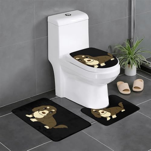 ミニチュアダックスフンド トイレマット 3点セット フタカバー 浴室足ふきマット 吸水 速乾 滑り止め 抗菌 防臭 洗える ふわふわ プレゼント 40x60cm