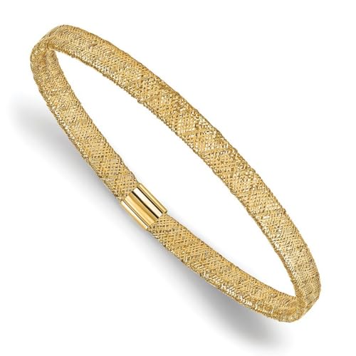 JewelryWeb 4mm 10k Solid Yellow Gold Fancy Stretch Bangle Bracelet Cuff-Bracelet for Women