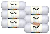 Caron Simply Soft Yarn - 6 Pack Bundle with Needle Gauge (White)