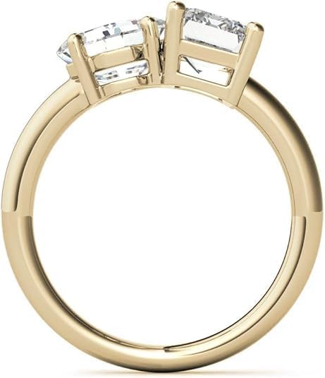 Asscher & Emerald Cut Moissanite Engagement Ring for Women, 2-Stone Moi et Toi Ring, Colorless VVS1, 10K 14K 18K Solid Gold or 925 Sterling Silver, Promise Wedding Anniversary Christmas Gift