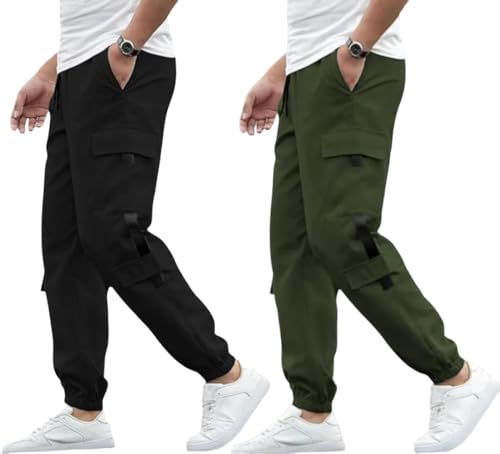 Image of Men's Track Pant Combo - Cargo Style Jogger Pants | Lycra Blend | Full Elastic Waist | Comfortable Casual Bottoms