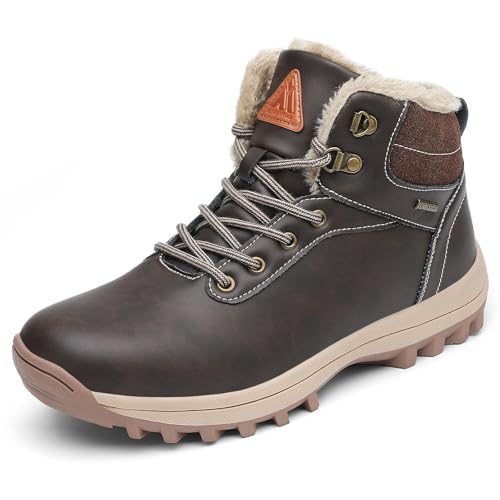Mishansha Men's Winter Snow Boots Waterproof Insulated Hiking Boot for Men Cold Weather Outdoor Trekking Anti-Slip Warm Shoes Size 6.5 Umber Brown