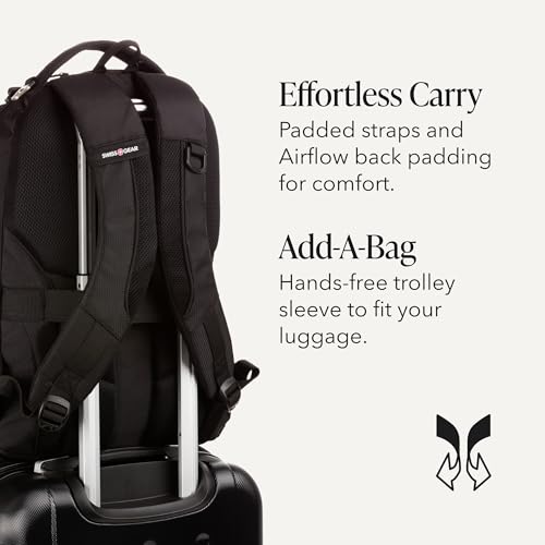 Image of SWISSGEAR Cecil Laptop Backpack, Fits Most 16-Inch Laptops, Three-Compartment Design, Airflow Back Panel, Black, 27.3L, 18-Inch