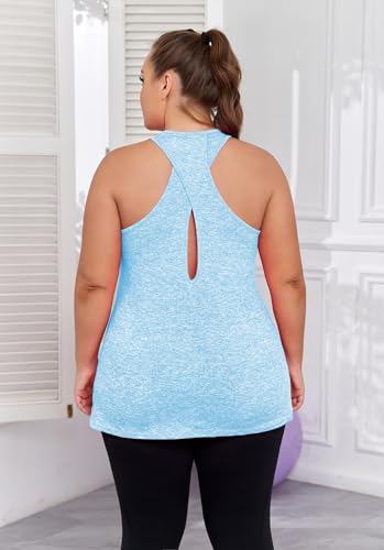 Image of ForHailey Women's Plus Size Cross Back Workout Tank Tops Athletic Shirts