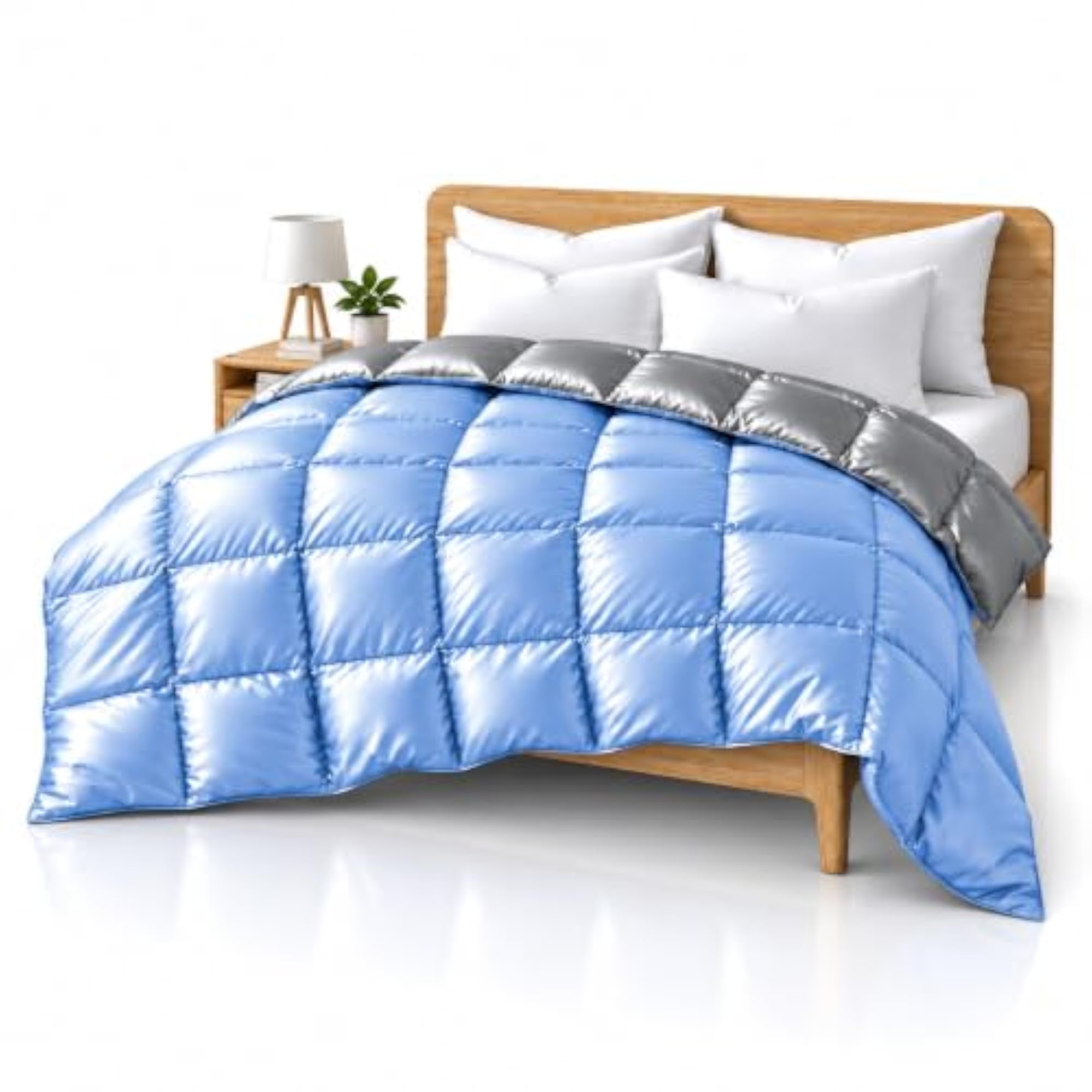 Reversible Silk Satin Comforter Single Size, Sky Blue