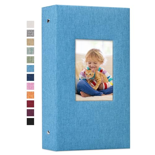 Vienrose Linen Photo Album 300 Pockets for 4x6 Photos Fabric Cover Photo Books Slip-in Picture Albums Wedding Baby Skyblue