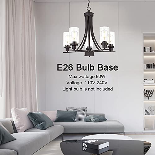 Bonlicht Rustic Kitchen Island Chandelier Lighting 5 Light Oil-Rubbed Bronze Traditional Chandelier Industrial Vintage Lighting Fixtures Hanging Pendant Lights Classic Glass Ceiling Lighting Ul Listed #TOP2