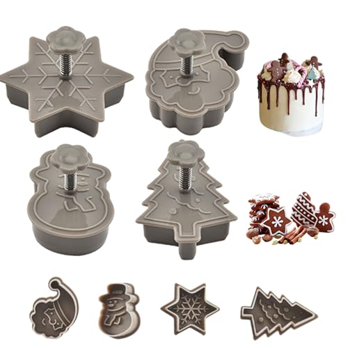 Conjunto de cortador de galletas navideño en 3D, 4 piezas PP Material PP Mandeo de nieve Molde de copo de nieve Santa, herramientas de hornear de bricolaje para galletas de Navidad, decoración de la