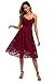 Atnlewhi Damen Vintage ärmellosen V-Ausschnitt A-Linie Kleid Blumen Knielang Spitzenkleid Brautjungfer Elegante Cocktailkleider - Rotwein - L
