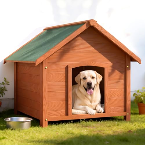 BAKAJI Cuccia per Animali Domestici in Legno di Cipresso, Casetta per Cani e Gatti con Tetto Spiovente Apribile, Casa da Esterno ed Interno Resistente Intemperie, Tettoia Asfaltata, 89 x 84 x 76 cm