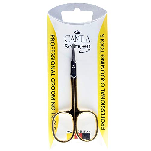 Camila Solingen CS04 Professional Nail Cuticle Scissors, Hypoallergenic Gold Plated Sharp Curved Manicure Pedicure Grooming for Finger and Toe Nail Care. Made of Stainless Steel in Solingen, Germany