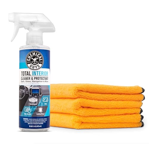 Chemical Guys Total Interior Cleaner & Protectant 16 oz - 3 Pack Professional Grade Microfiber Towel - Car Interior Cleaning Kit for Dash, Seats, Carpet, Glass, Vinyl, Leather, and Plastic