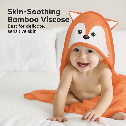 Image of KeaBabies Hooded Baby Towel for Newborn, Baby Bath Towels (Fox, 30x30) | Viscose Derived from Bamboo, Large Baby Towels with Hood, Boys, Girls, Toddler, Soft Absorbent Baby Bath Essentials