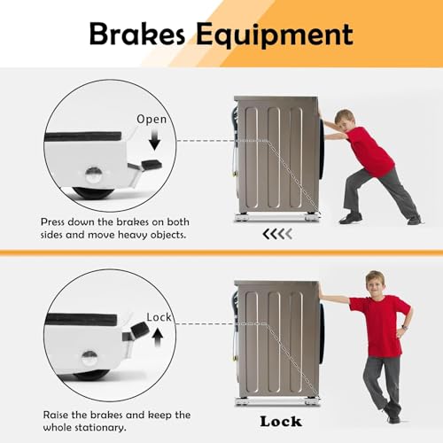 Image of Adjustable Washing Machine Stand with Wheels - Heavy Duty Movable Trolley for Washing Machine, Refrigerator & Appliances - Universal Base with Locking Wheels & Anti-Vibration Support
