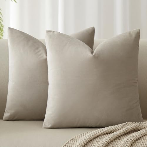 Image of JUSPURBET Velvet Decorative Throw Pillow Covers 14x14 Set of 2,Cloud | Modern Soft Cushion Covers with Hidden Zipper for Couch Sofa Bed Living Room Bedroom Home Decor