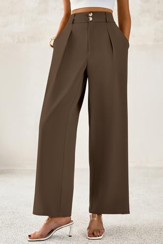 Image of CFLONGE Women Wide Leg Dress Pants High Waist Work Trousers Button Pleated Slacks Palazzo Pants Business Casual Outfits