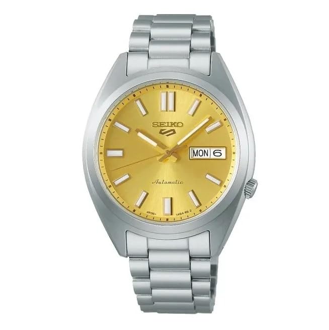  Seiko 5 Sport Automatico SRPL59K1, Quadrante Giallo, Cassa Rotonda in Acciaio, con Data e Giorno