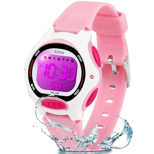 Image of Edillas Kids Digital Watch with 7 Color LED Light, Kids Toys Wristwatch, Children's Jewelry,School Gifts for Boys Girls, Built-in Battery, Long Lasting Batteries. (Light Pink)
