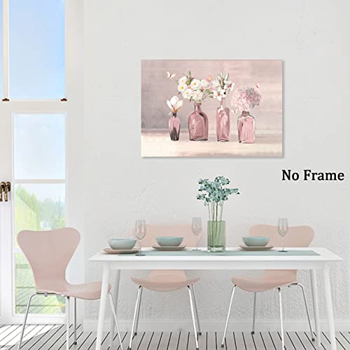Flower In Vase Canvas Wall Art Floral Painting Vase Poster Watercolor Pink Flower Art Print Pink Floral Watercolor Wall Art White Flower Artwork Pink Butterfly Pictures Wall Decor 16X24Inch No Framed #TOP5