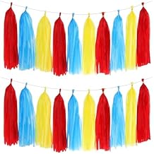 Red Blue and Yellow Tassel Garland Banner Paper Tassels for Party Decorations,Pack of 15