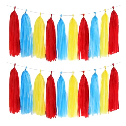 Image of Red Blue and Yellow Tassel Garland Banner Paper Tassels for Party Decorations,Pack of 15