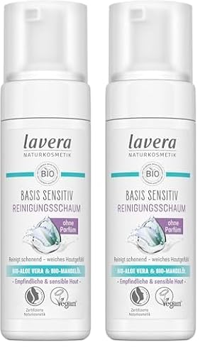 lavera basis sensitiv Reinigungsschaum - Naturkosmetik - vegan - Bio-Aloe Vera und Bio-Mandelöl - Gesichtsreinigung - Natürliche Reinigungsformel - 1 x 150 ml (Packung mit 2)