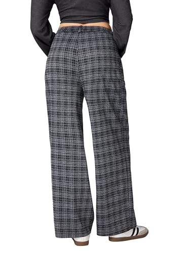 CIDER Plaid Wide Leg Pants for Women with Pockets Mid Waist Checkered Pants Business Casual Trousers Trendy3