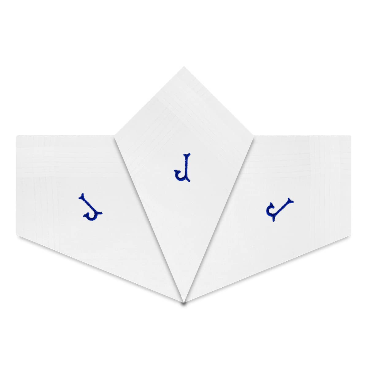Warwick & Vance Unisex J 3 Pack Of Mens/Gentlemens White Satin Bordered Handkerchiefs With Blue Embroidered Initials, Letter