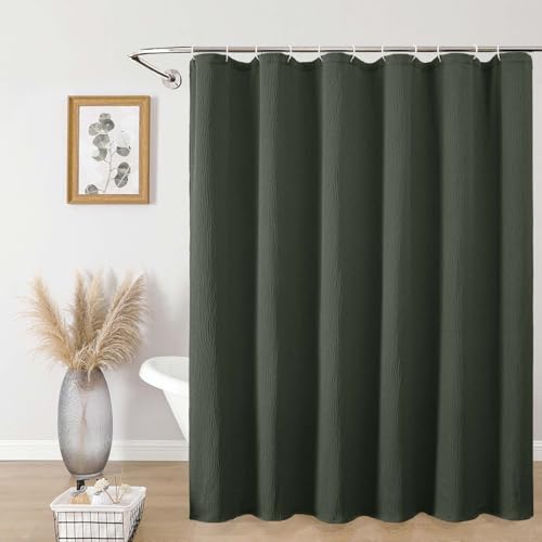 Aiyufeng 3D Textured Olive Green Shower Curtain for Bathroom, Fabric