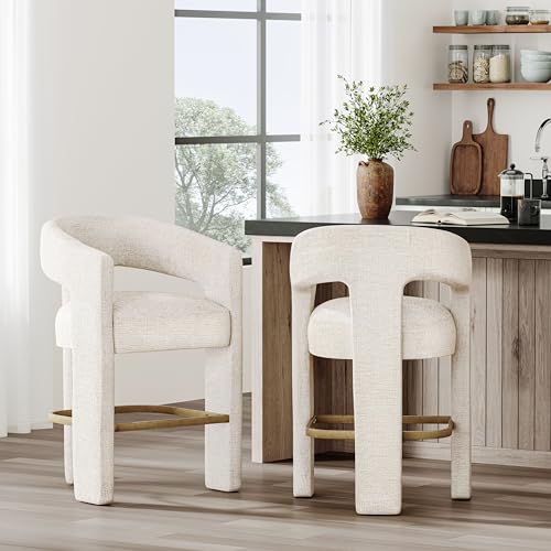Jofran Gwen Modern Luxury Jacquard Fabric Upholstered Sculpture Counter Stool, Natural