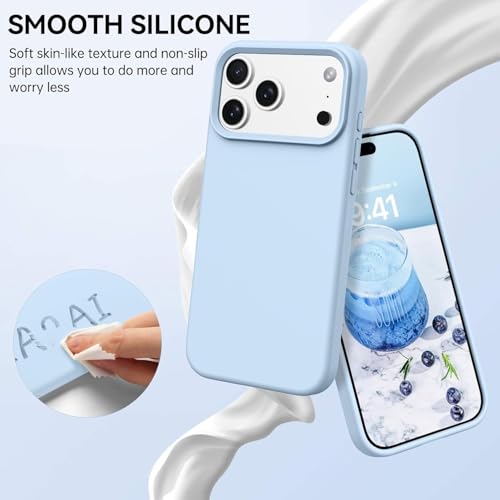 Image of Back Cover Compatible with iPhone 17 Pro Max Case Liquid Silicone Full Protection Shock Proof Back Cover for iPhone 17 Pro Max (Sky Blue)