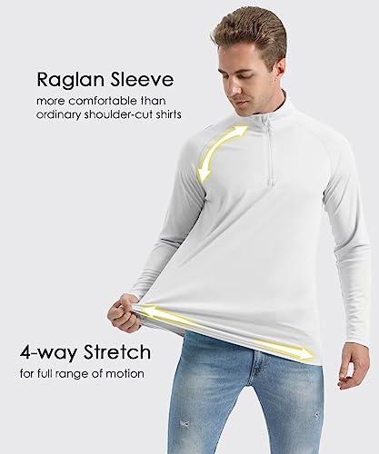 Boladeci Mens Uv Protection Shirts Long Sleeve Spf Shirts For Men Lightweight Quick Dry Breathable Upf 50+ Quarter Zip Rash Guard Swim Spf Shirts White #TOP6