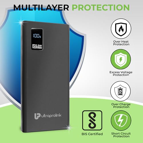 Image of UltraProlink 10000mAh Slim 22.5W QC-PD -PPS Power Bank|Juice-Up Pro |for iPhone 15 /14,iPad,Galaxy, Nothing & Pixel Phones|UM1119|Black