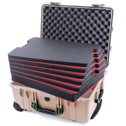 Pelican Protector 1560 Case by ColorCase - Desert Tan - Waterproof Case with Shadow Tool Foam Kit & Convoluted Lid Foam - OD Green Handles & Latches